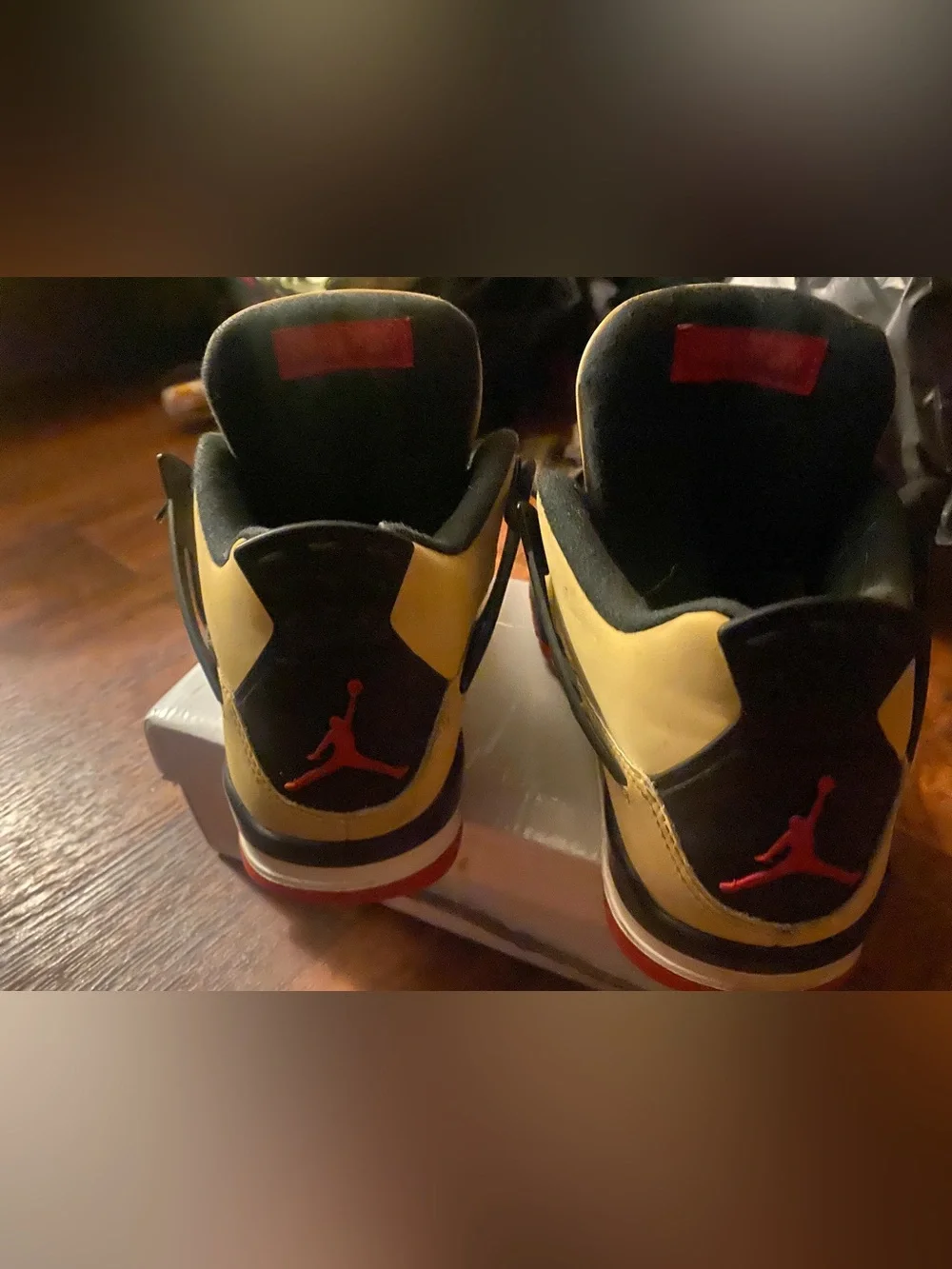 Jordan retro 4s Men's Tan and Black Retro Sneakers with Red Accents